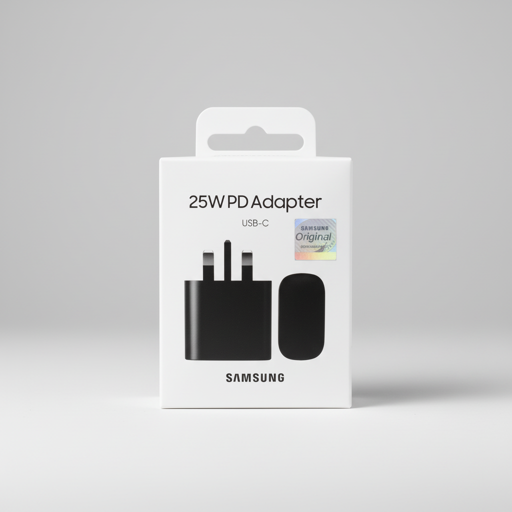 Samsung adapter box with gray background