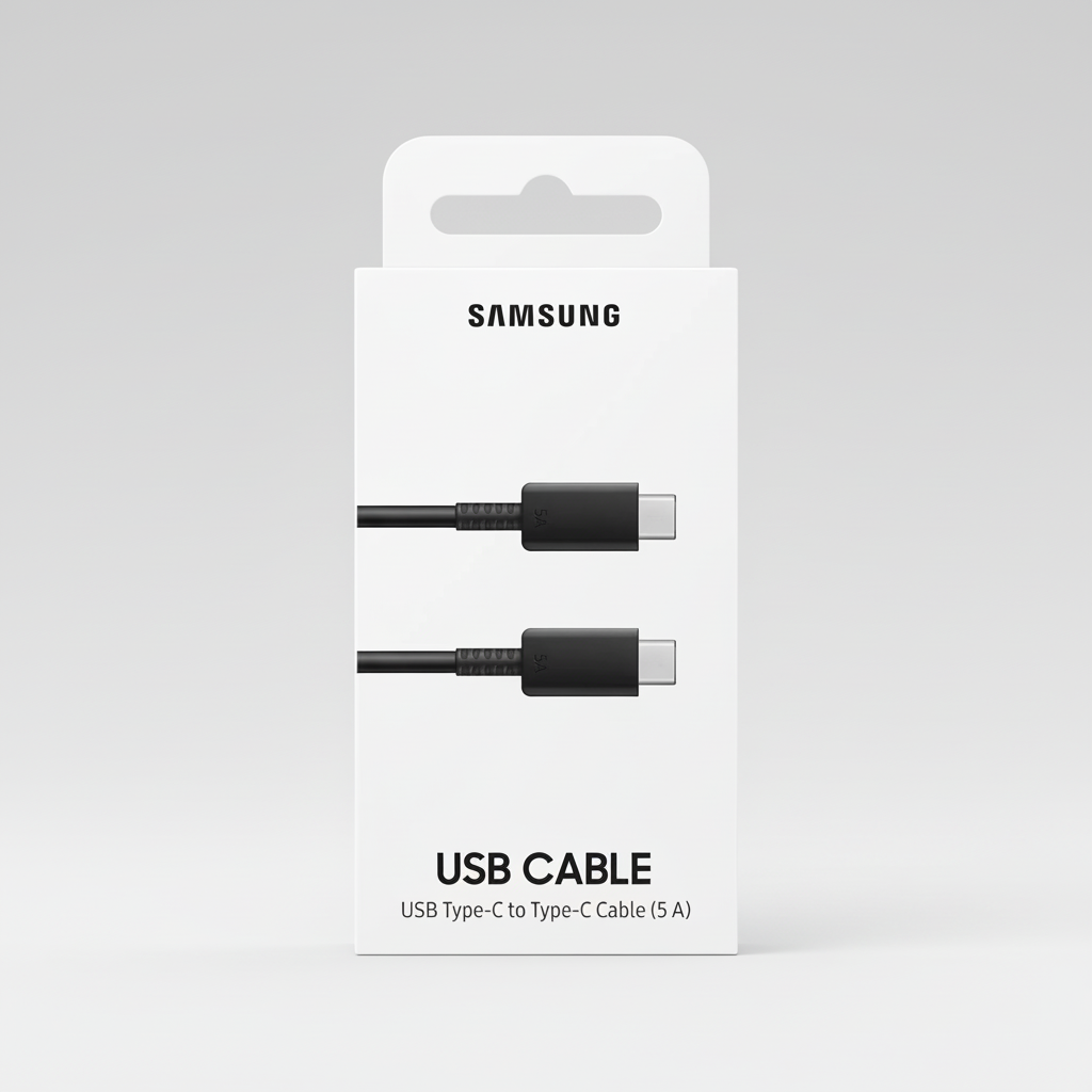 USB-C cable packaging with gray background
